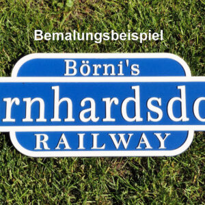 Bahnhofsschild - Holz mit 3 Linien zum Selbstgestalten