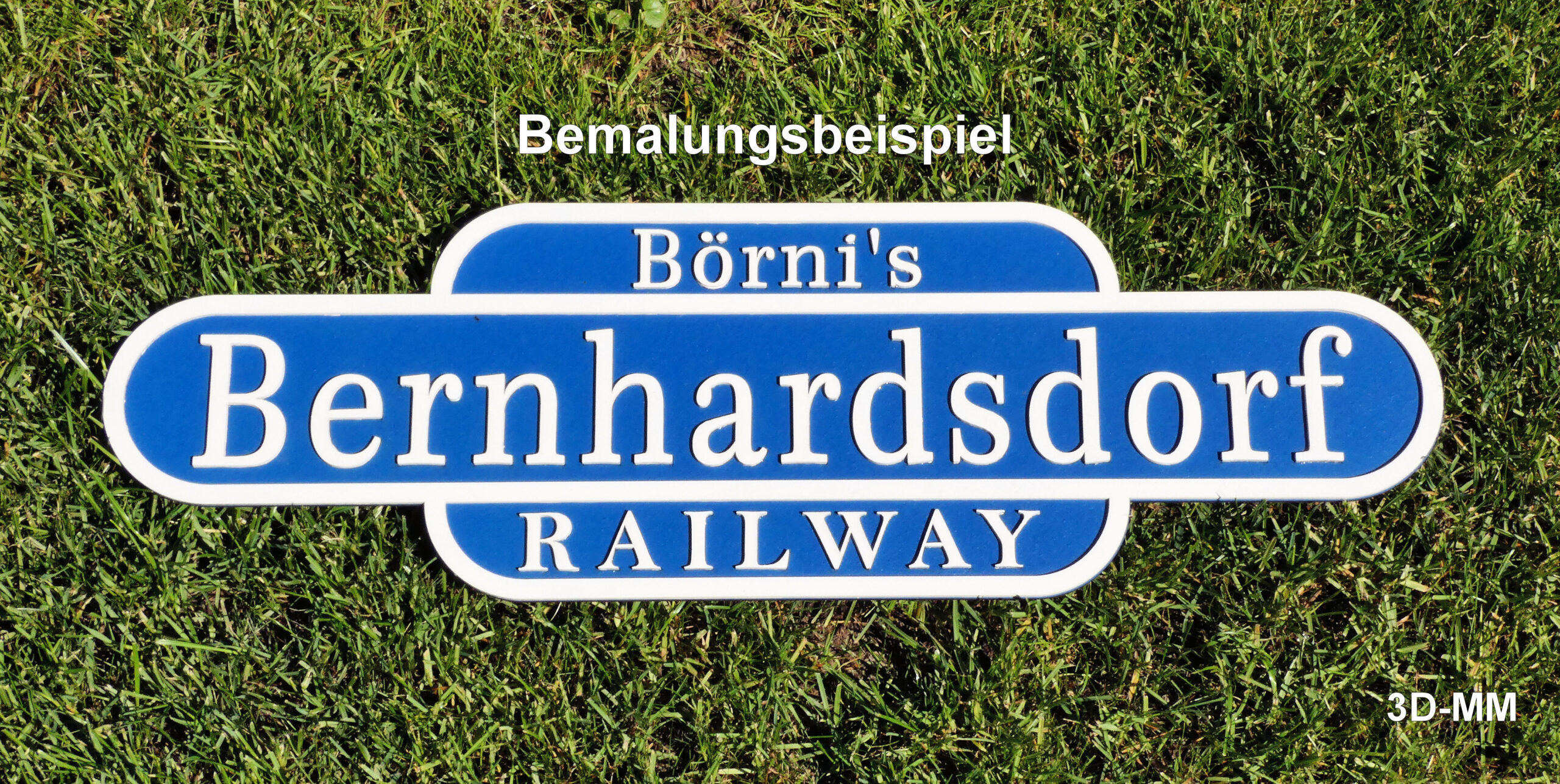 Bahnhofsschild - Holz mit 3 Linien zum Selbstgestalten