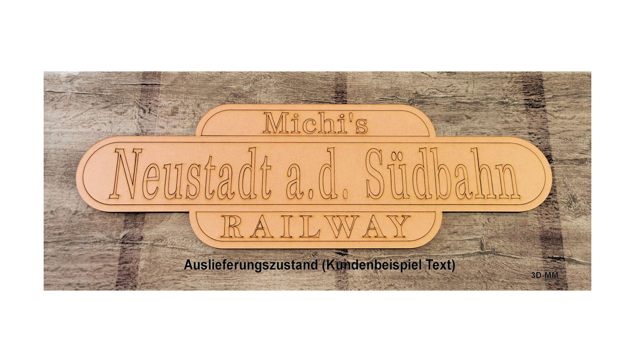 Bahnhofsschild - Holz mit 3 Linien zum Selbstgestalten – Bild 2